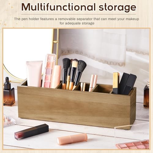 Jetec Wooden Pencil Pen Holder for Desk, Wood Color, 6 Compartments