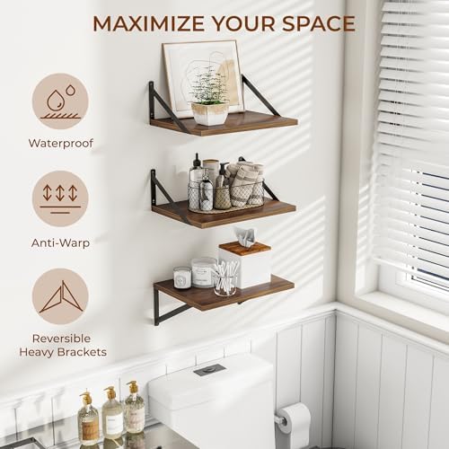 Heimlove 16W x 12D Deep Floating Shelves Set of 3 Walnut