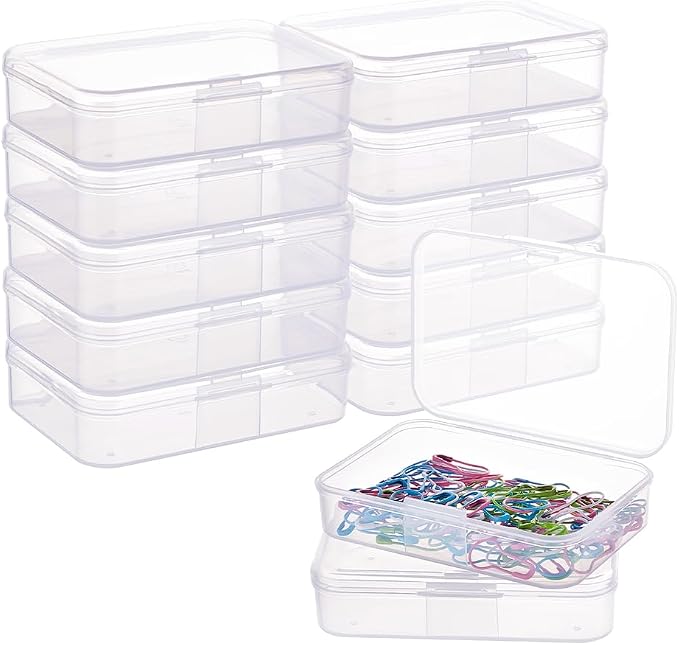 BENECREAT 12 Pack Rectangle Clear Plastic Bead Storage Containers Box Case with Lid for Earplugs Tiny Beads Dices and Other Craft Accessories - 3.46x2.28x0.78 Inches