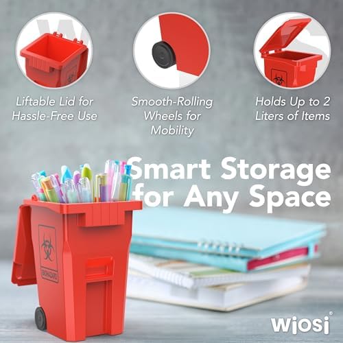 Wiosi Mini Trash Can Pencil Holder for Desks, Red/Yellow