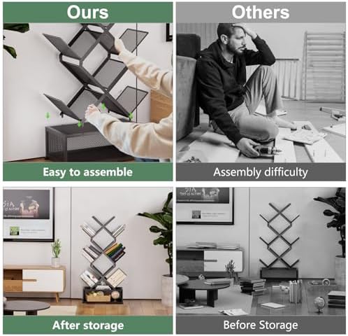 Gintan 9-Tier Space Saving Book Shelf with Storage,Bedroom Shelves Folding Bookshelves,No Installation Required Shelf Tr
