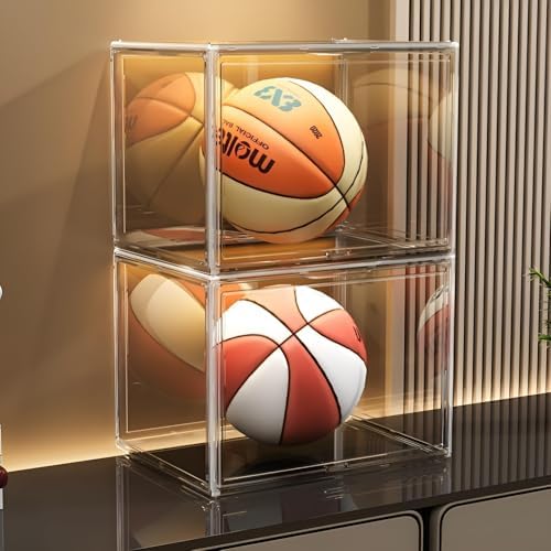 GUDEMAY Large Clear Stackable Acrylic Storage Bins with Door, Dustproof Figure Collectibles Display Case, Football & Mot