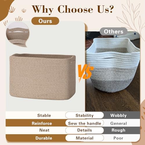 Baskets for Organizing,Storage Baskets,3 Pack Baskets for Shelfves,15"×10"×9" Woven Brown Basket,toy storage bins,bins for organization