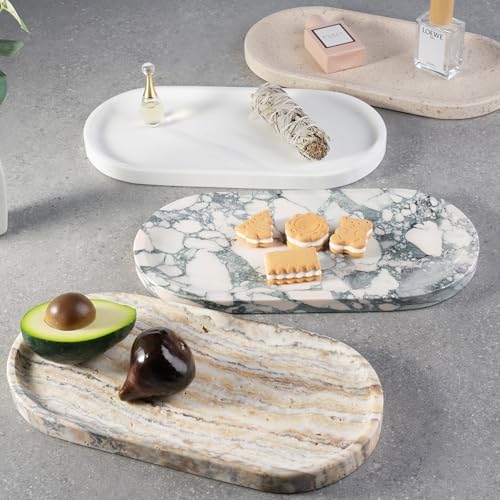 Koville Natural Marble Tray for Bathroom Countertop, Marble Storage Trays for Perfume, Cosmetics, Jewelry, Vanity Tray S