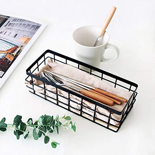 TIEYIPIN Small Metal Wire Storage Basket, Detachable Wood Base Storage Organizer Bin Basket for Kitchen Cabinets, Bathro