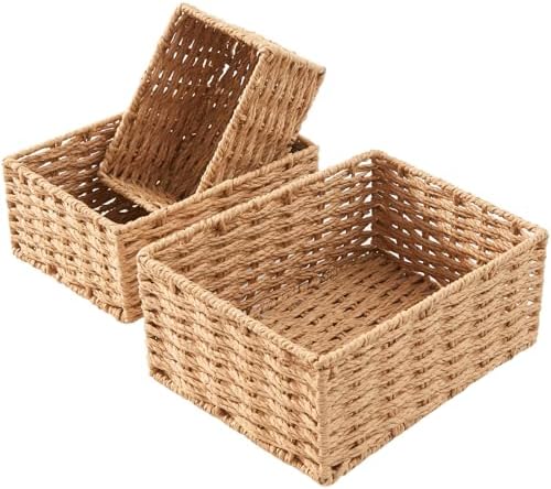 Small Wicker Basket for Organizing, Woven Storage Basket Sets of 3