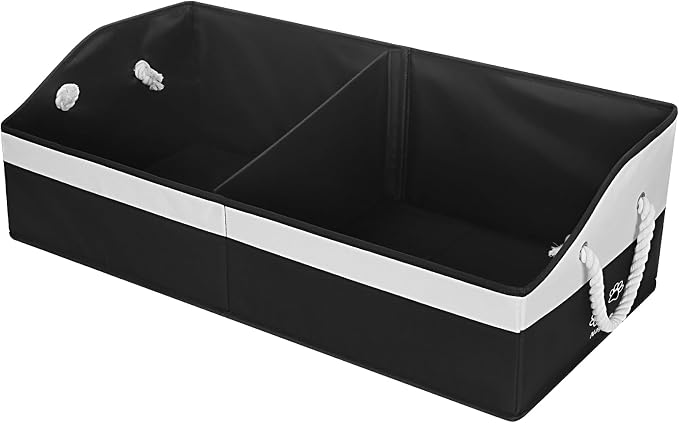 Large Dog Toy Basket with Handle, Foldable Dog Toy Box for Living Room Area , 28.5" Basket for Dog's Supplies, Organizer and Storage with Hard Board, Anti-Slip for Pet Toys (Black, Large 28.5"×15")