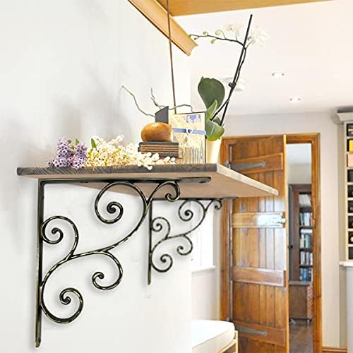 NACH Decorative Shelf Brackets, 1 Pack of 14.5 x 1 x 14.5 inch, Antique Brass Cast Iron Shelving Brackets - Metal Shelf 