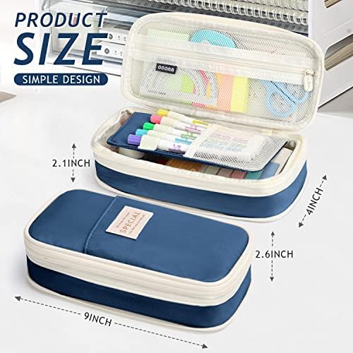 KPX Big Capacity Pencil Pen Case Bag with Zipper Office College School Storage Large Capacity Bag Pouch Holder Box Organizer Colorful (Navy Blue)