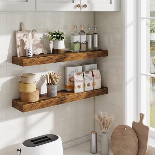 Fun Memories Floating Shelves 30 Inch, Wall Mounted Wood Shelf Set of 2, Farmhouse Decor for Bathroom, Bedroom, Kitchen,