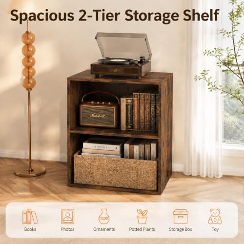 POWERSTONE 2 Tier Bookshelf, Cube Open Bookcase, 2PCS Rustic Brown