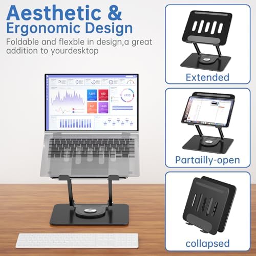 Laptop Stand for Desk Adjustable Computer Stand with 360 Rotating Base Ergonomic Laptop Riser Mount for Desk Foldable Pr