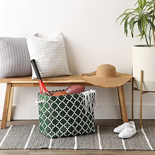 DII Polyester Container with Handles, Lattice Storage Bin, Large, Hunter Green