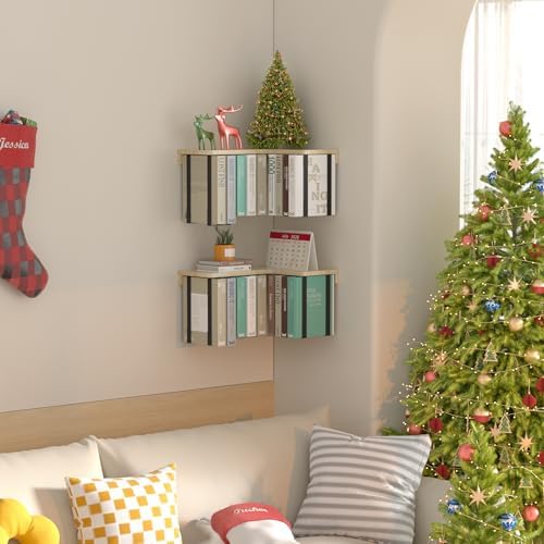 L-Shaped Corner Floating Shelves Set of 2, Floating Book Shelves for Wall