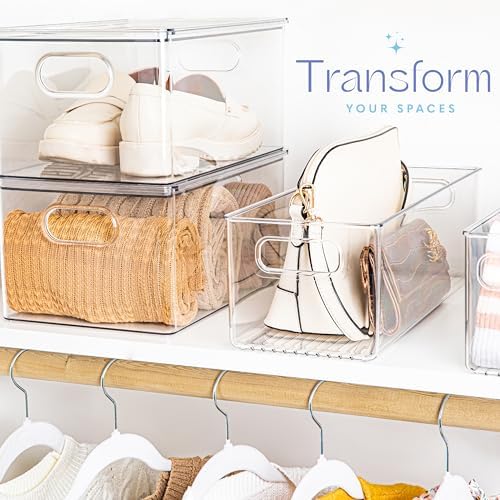 Plastic Food Storage 2 Pack Clear Container Bin with Handles for Organizing Kitchen, Pantry, Fridge, Freezer, Pantry, Ba