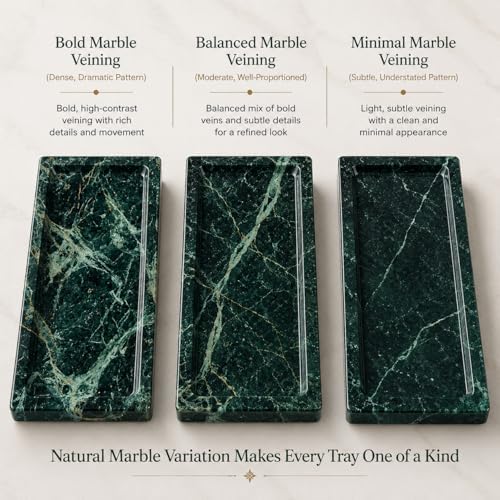 Green Marble Tray for Bathroom Vanity, Narrow Decorative Tray for Perfume Jewelry Candles, Natural Stone Vanity Tray for