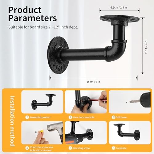 1/2" Pipe Shelf Bracket，Wall Mounted Floating Shelf Bracket, Steam Punk Decor Hanging Wall Metal Bracket, Heavy Duty Dec