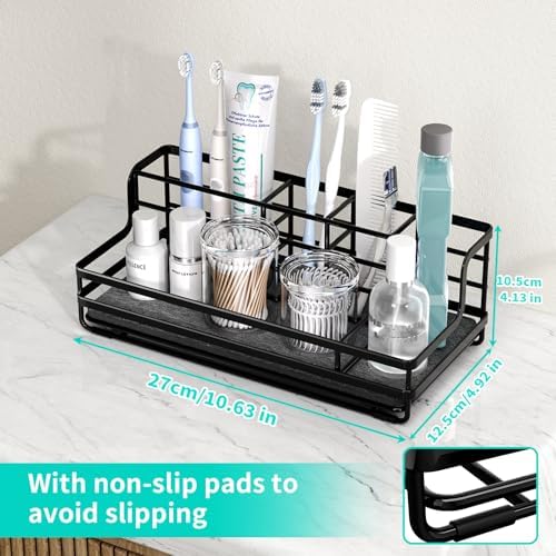 HapiRm Toothbrush Holders for Bathroom - 5 Partitions Bathroom Counter Organizer with Instant Drying Stone, Stainless St