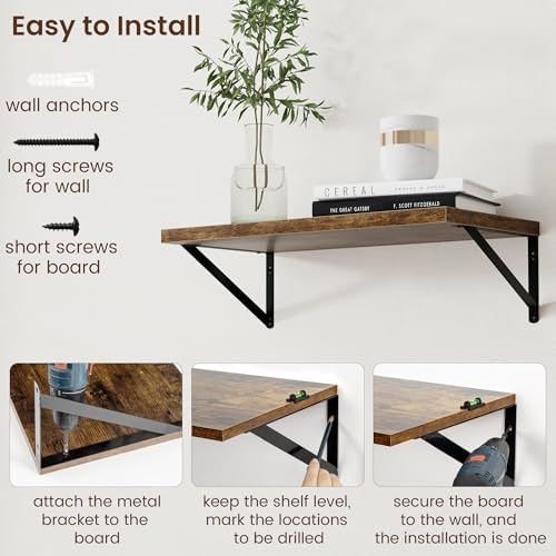 Axeman 12 Inch Deep Floating Shelves for Wall - 24 Inch Wide x 12 Inch Deep Wall Shelves Set of 2 - Rustic Wood Floating