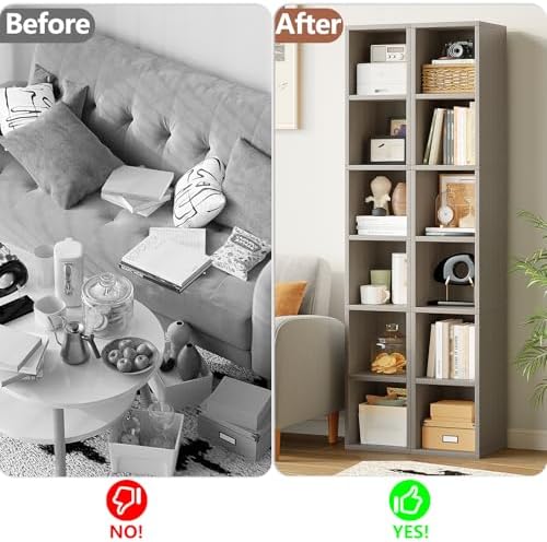 6-Tier Tall Narrow Bookshelf,Slim Bookcase with Open Cubes