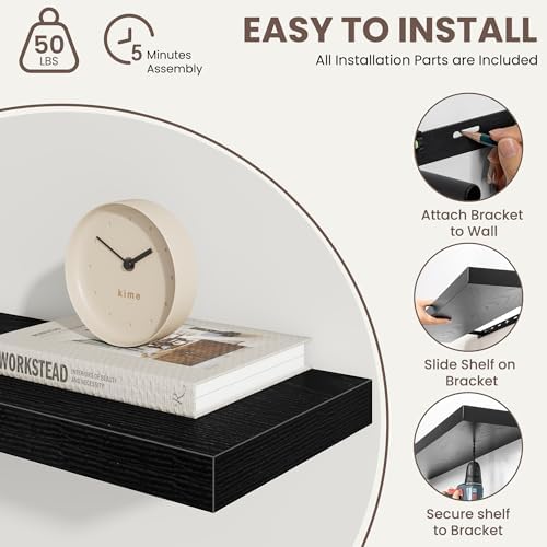 Acovy Floating Shelves for Wall 9 Inch,9.3" Deep Square Floating Shelf Set of 3,Wall Shelves Hanging Shelf with Invisibl