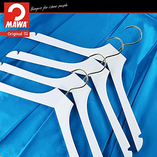 MAWA by Reston Lloyd, European Wooden Hanger, Beech Wood Straight Hanger with Shoulder Notches, Rotating Gold Hook, Whit