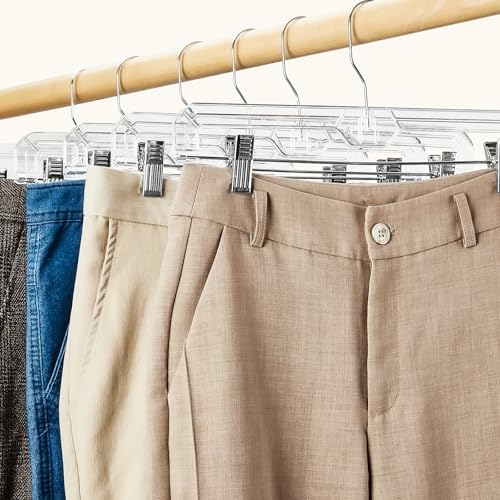 HOUSE DAY 100 Pack Heavy Duty Clear Pants Hangers, 14'' Skirt Hangers