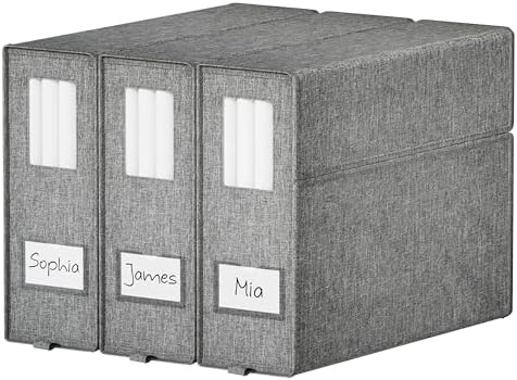 Furnhome Bed Sheet Organizers and Storage 3 Pack, Foldable Linen Closet Organizer Box with Clear Window, Labels & Reinfo