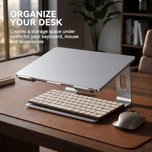 SOUNDANCE Laptop Stand, Aluminum Ergonomic Desk Riser, 10-15.6", Silver
