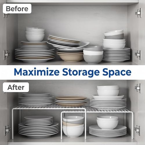 iPEGTOP Set of 2 Kitchen Cabinet Shelf Organizer, Medium (13 x 9.4 Inch) Bathroom Cabinet Organization Wire Shelf Rack, 