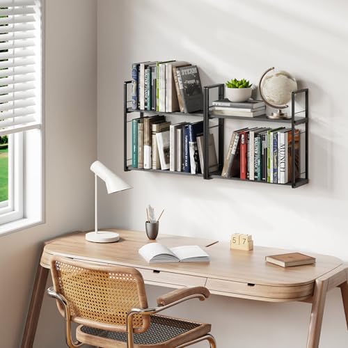 2-Layer Wall Bookshelf for Book Storage, Floating Book Shelves for Wall, Space Saver, 16in Stud Hanging Books helf, Beds