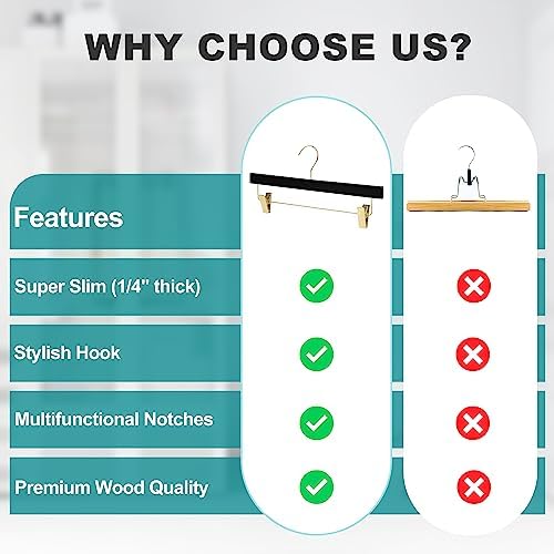 Quality Hangers 20 Pack Ultra Thin Space Saving Black Wooden Hangers - 360 Degree Swivel Hook - Best for Suits Coats & More