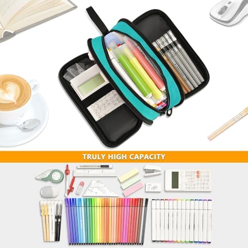 Sea Turtle Teal Pencil Case Box Boys Girls Large Pencil Pouch with Zipper Compartments Big Capacity Stationery Pen Bag Organizer for Kids Teens Adults School Office