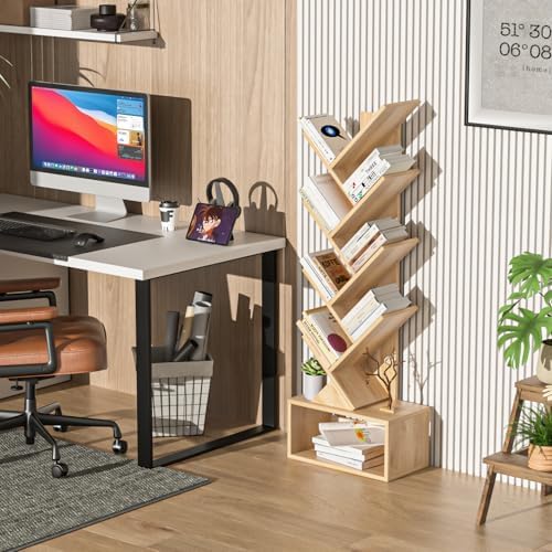SHEEPAM 9-Tier Tree Bookshelf Floor Standing Narrow Space Storage Bookcase