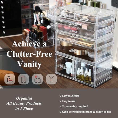 Sea Team 3-Tier Stackable Clear Acrylic Makeup Organizer with Drawers