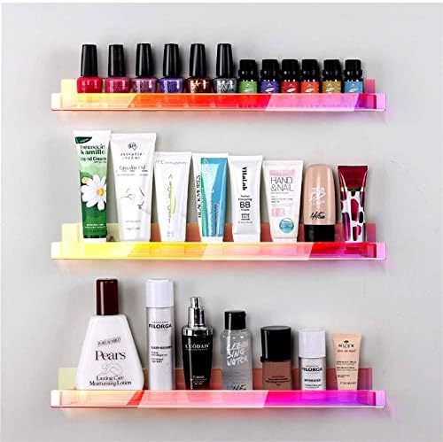 8 Pack 15 Inch Iridescent Acrylic Floating Wall Shelves, Rainbow Shelves