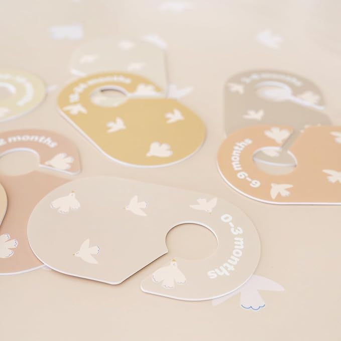 3 Sprouts Baby Closet Dividers, Newborn to 2T, Bird, 8 Piece Set | Newborn to 2T sizing, 8-piece set, Double-sided size labels, Age labels, Nursery closet storage, Baby clothes organizer