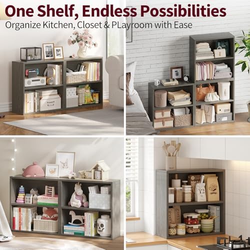 2-Tier Bookshelf Storage Shelves, 23.7 Inch Open Shelf Bookcase