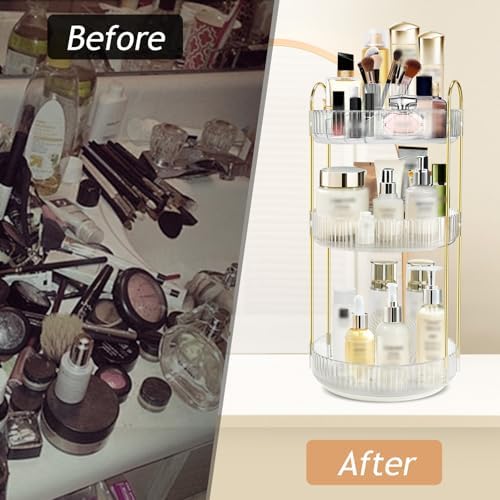 Rotating Makeup Organizer for Vanity, 9" D x 19" H, 3-Tier (White)