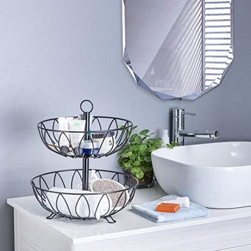 2 Tier Fruit Basket Bowl, Vegetable Organizer, Metal Black