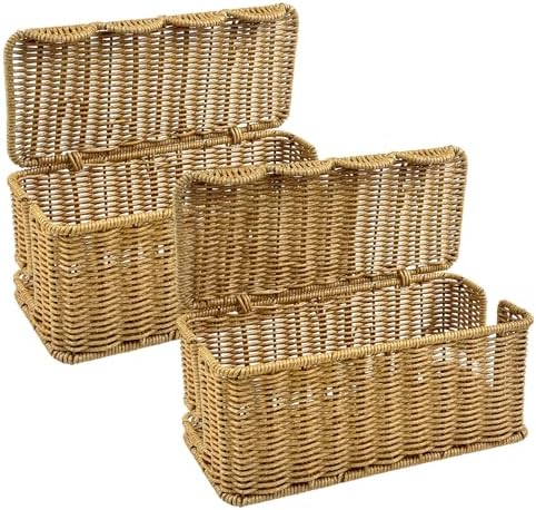 2 Pack Scalloped Edge Cable Management Box Handmade, Plastic Rattan Cable Organizer Box to Hide Wires, Under Desk Cord O