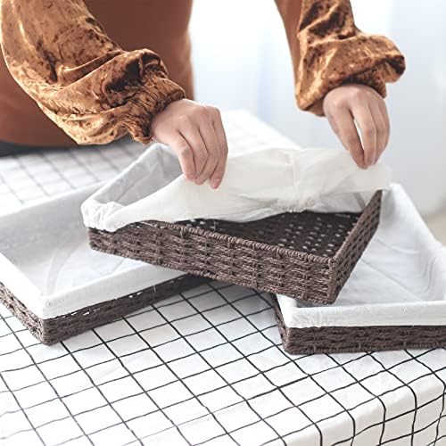 3Pcs Paper Rope Woven Storage Baskets, Delicate Storage Box for Shelves/Bathroom/Kitchen/Living Room/Office Desk/Bedroom