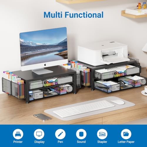 OPNICE Desk Organizer and Accessories, 2-Tier Computer Monitor Stand Riser with Drawer and 2 Pen Holders, Laptop Stand, 