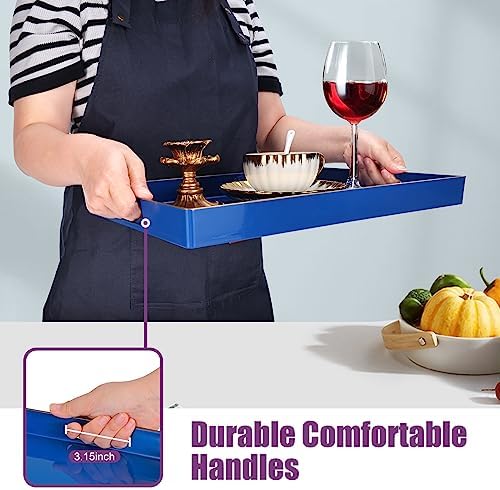 Gifturbo Blue Serving Tray,Decorative Serving Trays with Handles, Coffee Table Tray Ottoman Rectangular Plastic Tray for