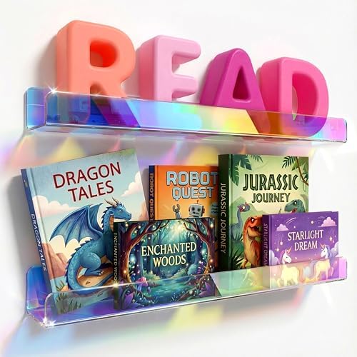 2 Packs 24 inches Iridescent Acrylic Shelves,Book Shelf for wall