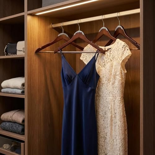 Cinnvoice 5 Pcs Wooden Pearl Bridal Dress Hanger, Walnutcolor, Stylish