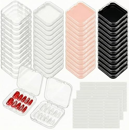 AceOrbit 48 Pcs Press on Nail Boxes with 180 Pcs Adhesive Double Sided Tape Acrylic Press on Nail Packaging Cases in 4 C