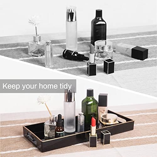 MAONAME Black Vanity Tray Set of 2, Rectange Toilet Tank Trays with Handles