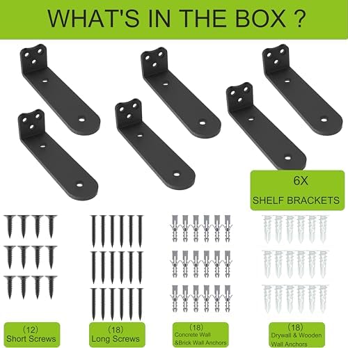 8Inch Black Heavy Duty Floating Shelf Bracket 6 Pack 3-Hole Mount