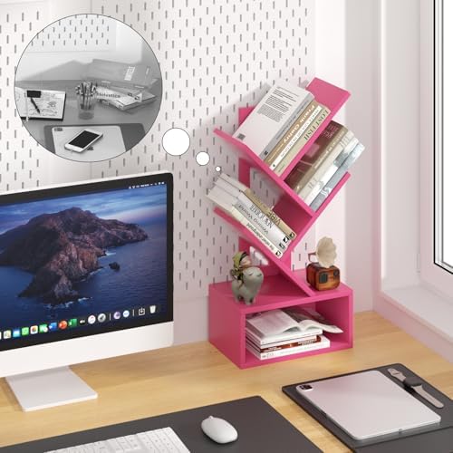 SHEEPAM 5 Tier Tree Book Case, Small Bookshelf with Shelf